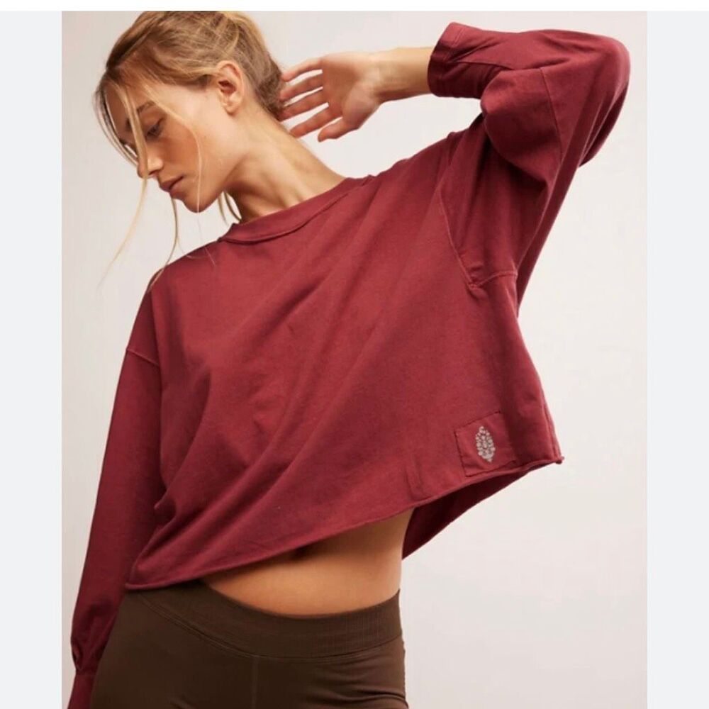Free People Movement inspire layer Blissed Out Long Sleeve Crop - Maroon (S) rar